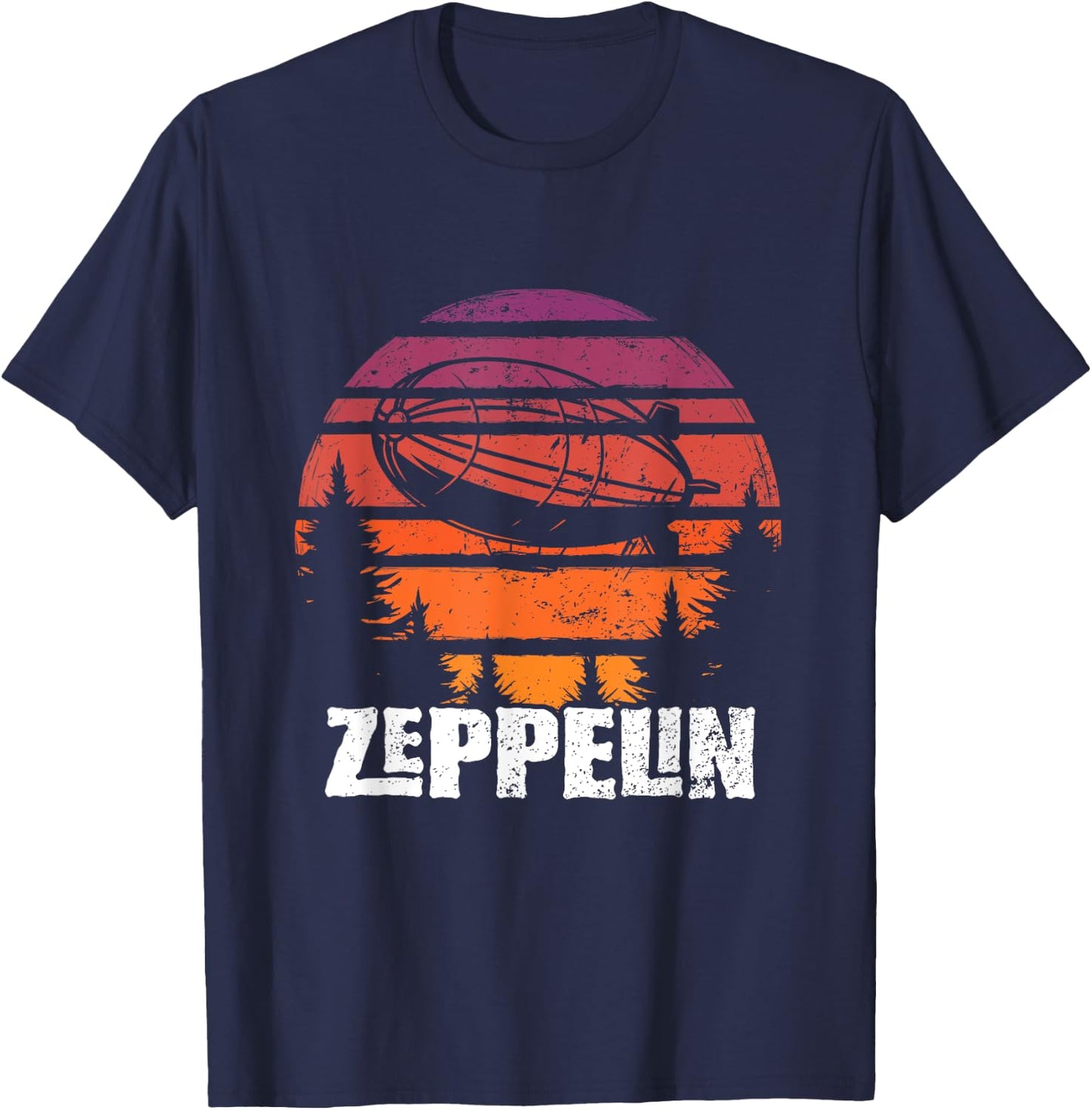 Retro Zeppelin 70s 80s Dirigible Airship Zepelin Zepplin T-Shirt - T-Shirt | Navy
