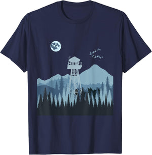 Mountain Forest Fire Lookout Tower T-Shirt - T-Shirt | Navy