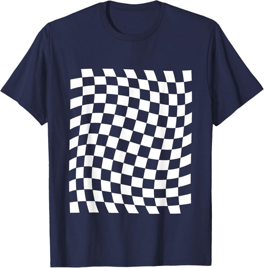 Black White Checkerboard T-Shirt - T-Shirt | Navy
