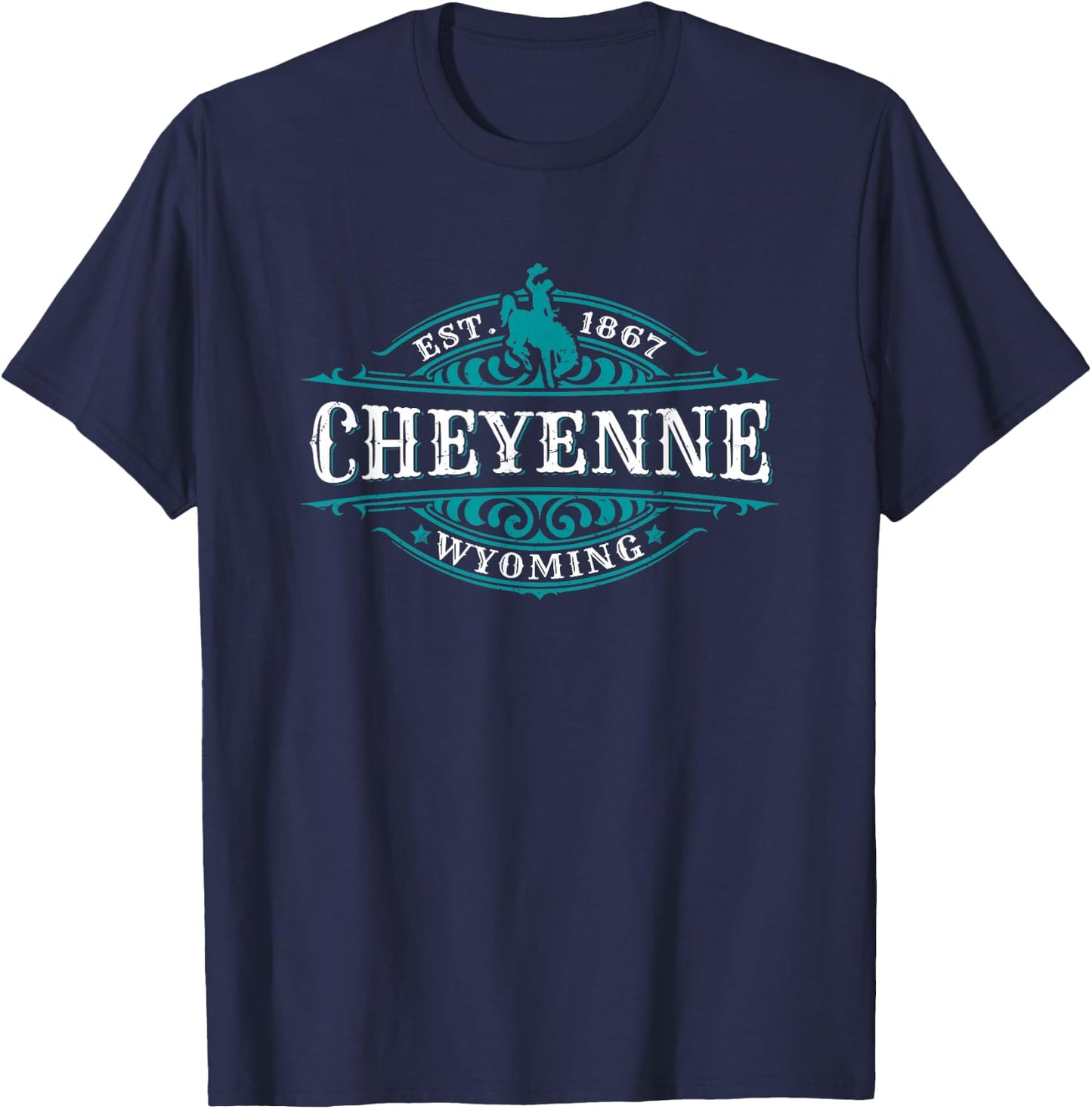 Cheyenne Wyoming Cowboy Western Design Novelty Souvenir T-Shirt - T-Shirt | Navy
