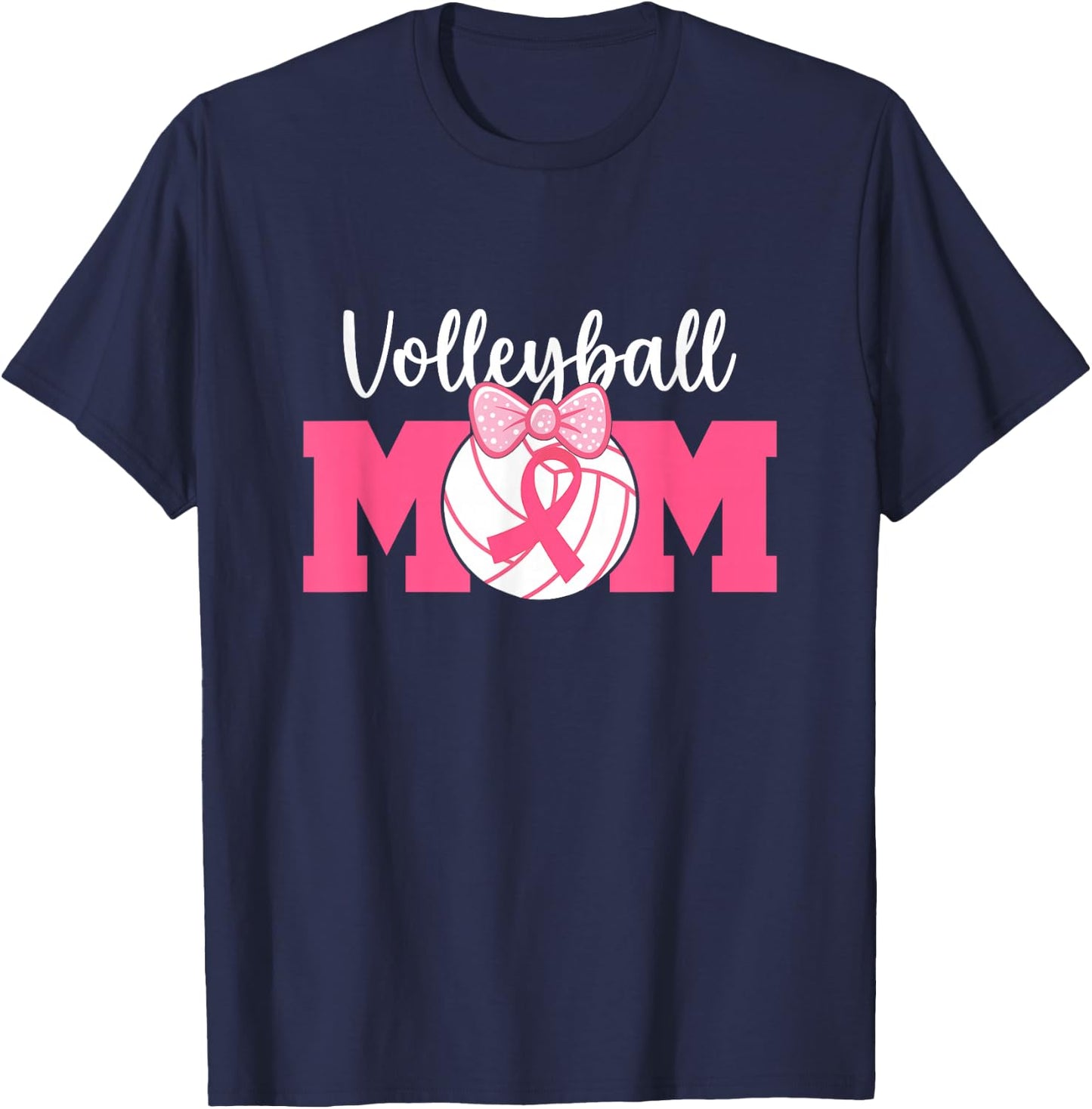 Volleyball Mom Pink Ribbon Breast Cancer Awareness Fighters T-Shirt - T-Shirt | Navy