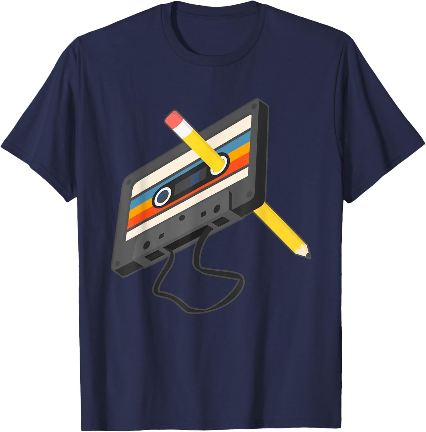 Retro Cassette Tape Pencil 70's 80's 90's Music Mixtape T-Shirt - T-Shirt | Navy