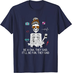 Funny CNA Humor Skeleton Certified Nursing Assistant Gag T-Shirt - T-Shirt | Navy