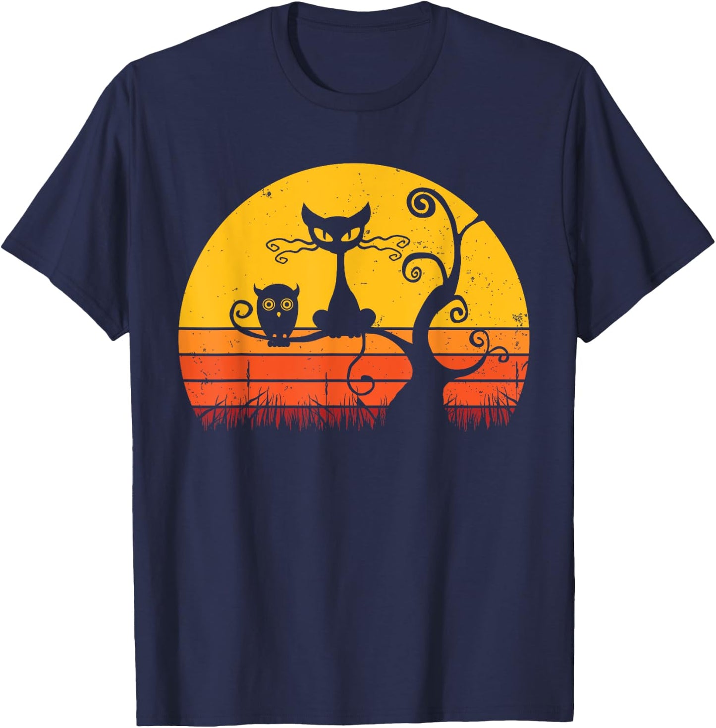 Retro Cat Shirt Owl Kitten Lover Funny Black Cat T-Shirt - T-Shirt | Navy