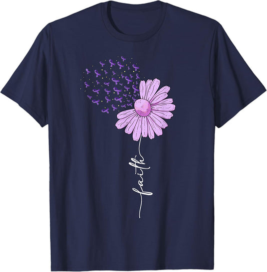 Faith - Purple Ribbon Alzheimer's Awareness Daisy Flower T-Shirt - T-Shirt | Navy
