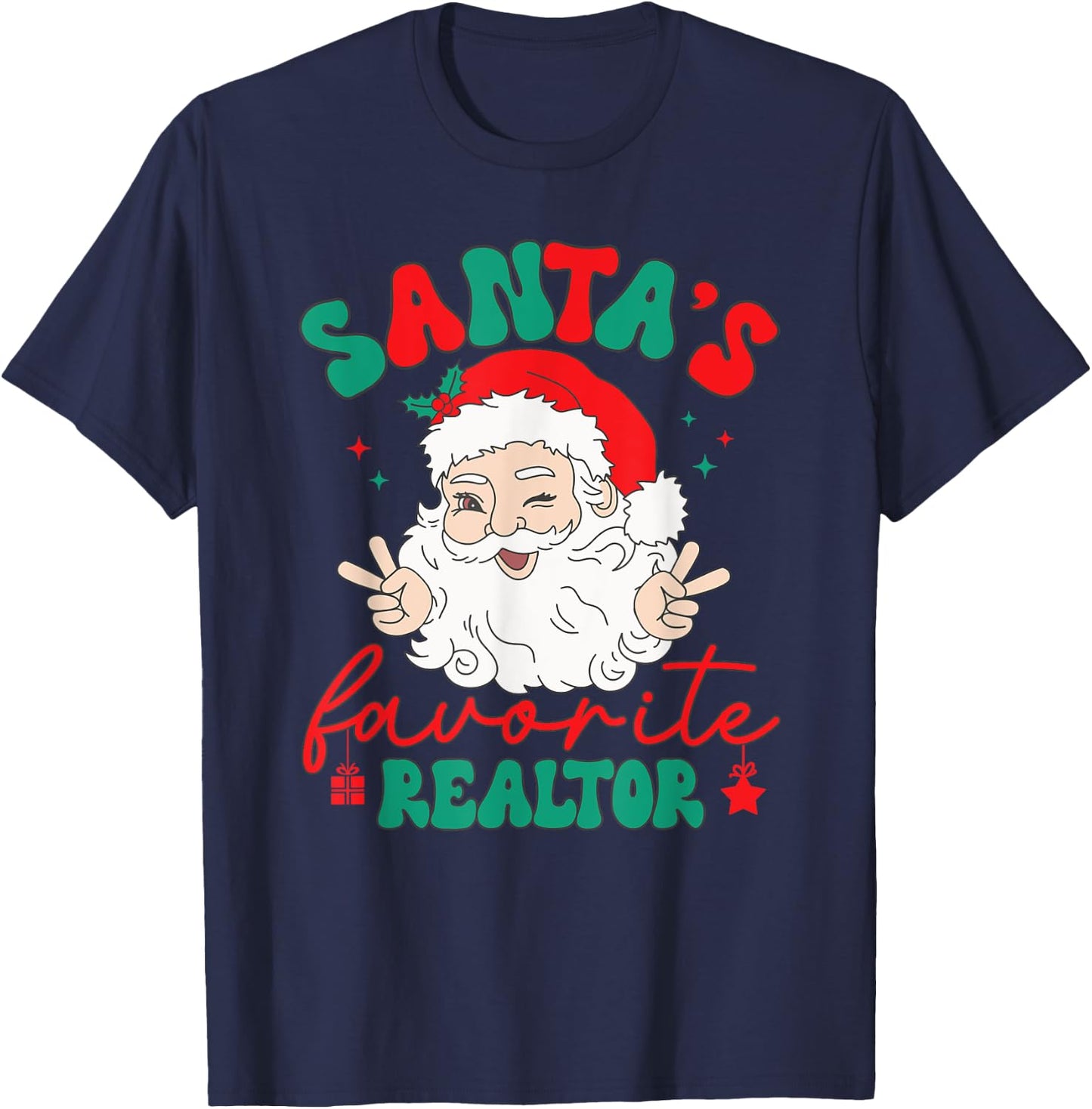 Santa's Favorite Realtor Funny Real Estate Agent Christmas Women Kids Men T-Shirt - T-Shirt | Navy
