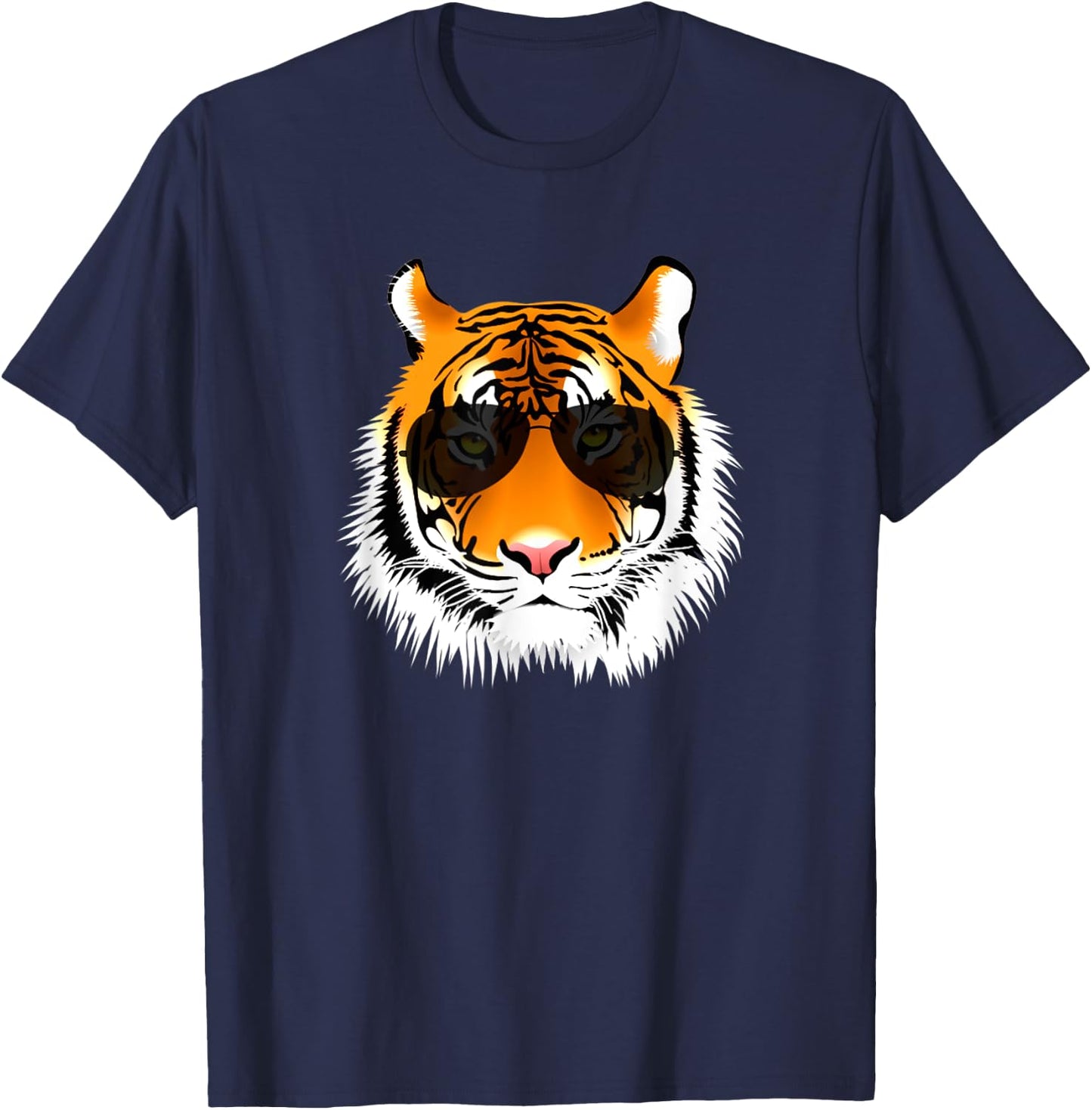 Tiger Design Co Cool Cat Tiger Sunglasses - Adults, Black, Short Sleeve, Size S T-Shirt - T-Shirt | Navy