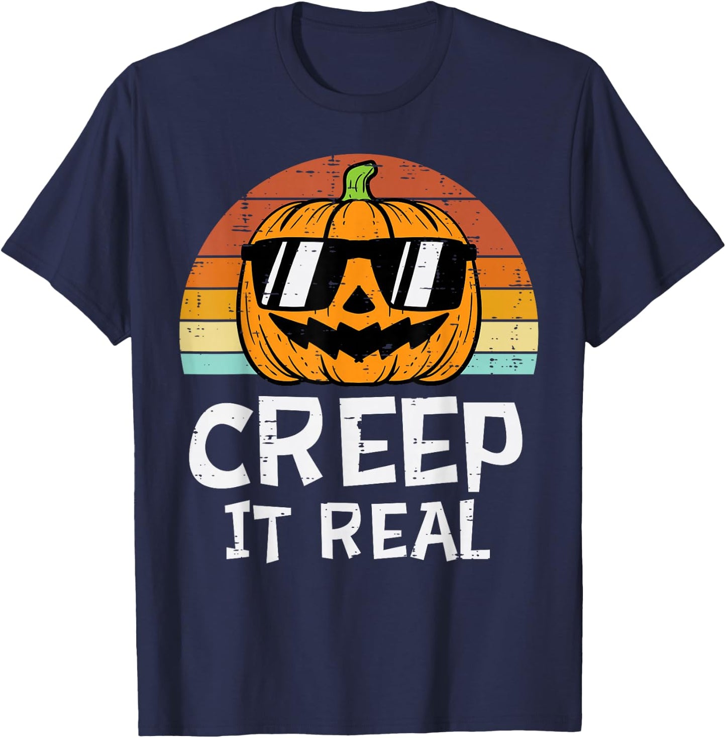 Creep It Real Cool Pumpkin Retro Halloween Costume Men Boys T-Shirt - T-Shirt | Navy