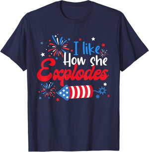 I Like How She Explodes Fireworks Funny Couple 4th Of July T-Shirt - T-Shirt | Navy