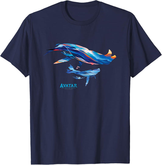 Avatar: The Way of Water Tulkun Mother and Calf Illustrated T-Shirt - T-Shirt | Navy