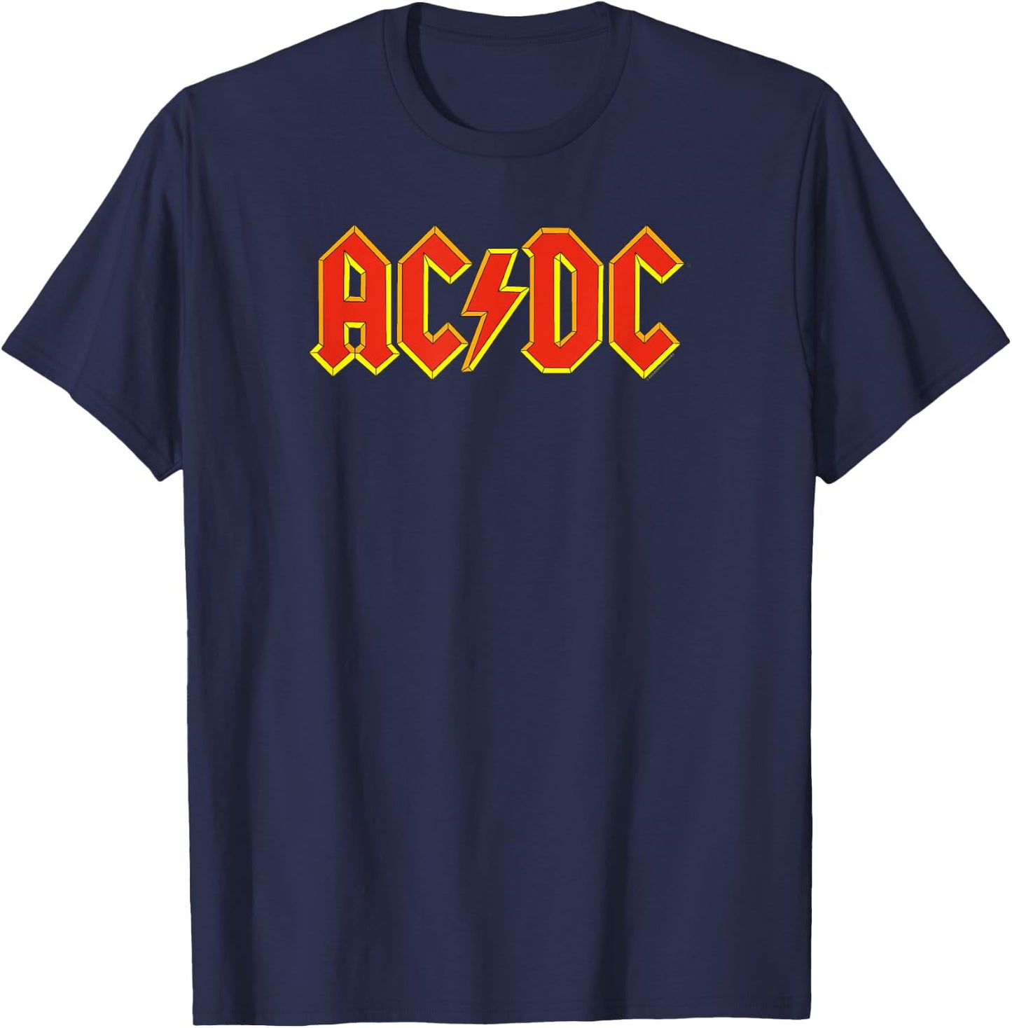 Official AC/DC Yellow Outline Red Logo Band Classic T-Shirt - T-Shirt | Navy