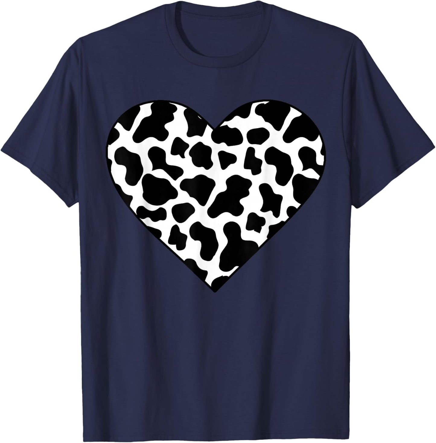 Cow-Print Heart T Shirt Women Heifer Farm Mom Mothers Day T-Shirt - T-Shirt | Navy