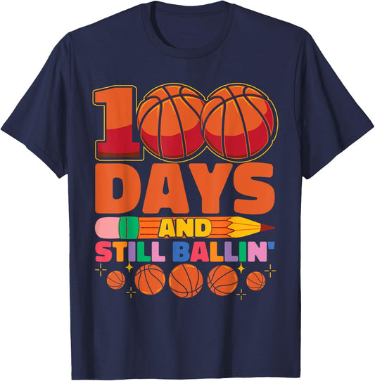 Kids Basketball 100th Day Of School 100 Days Of School T-Shirt - T-Shirt | Navy