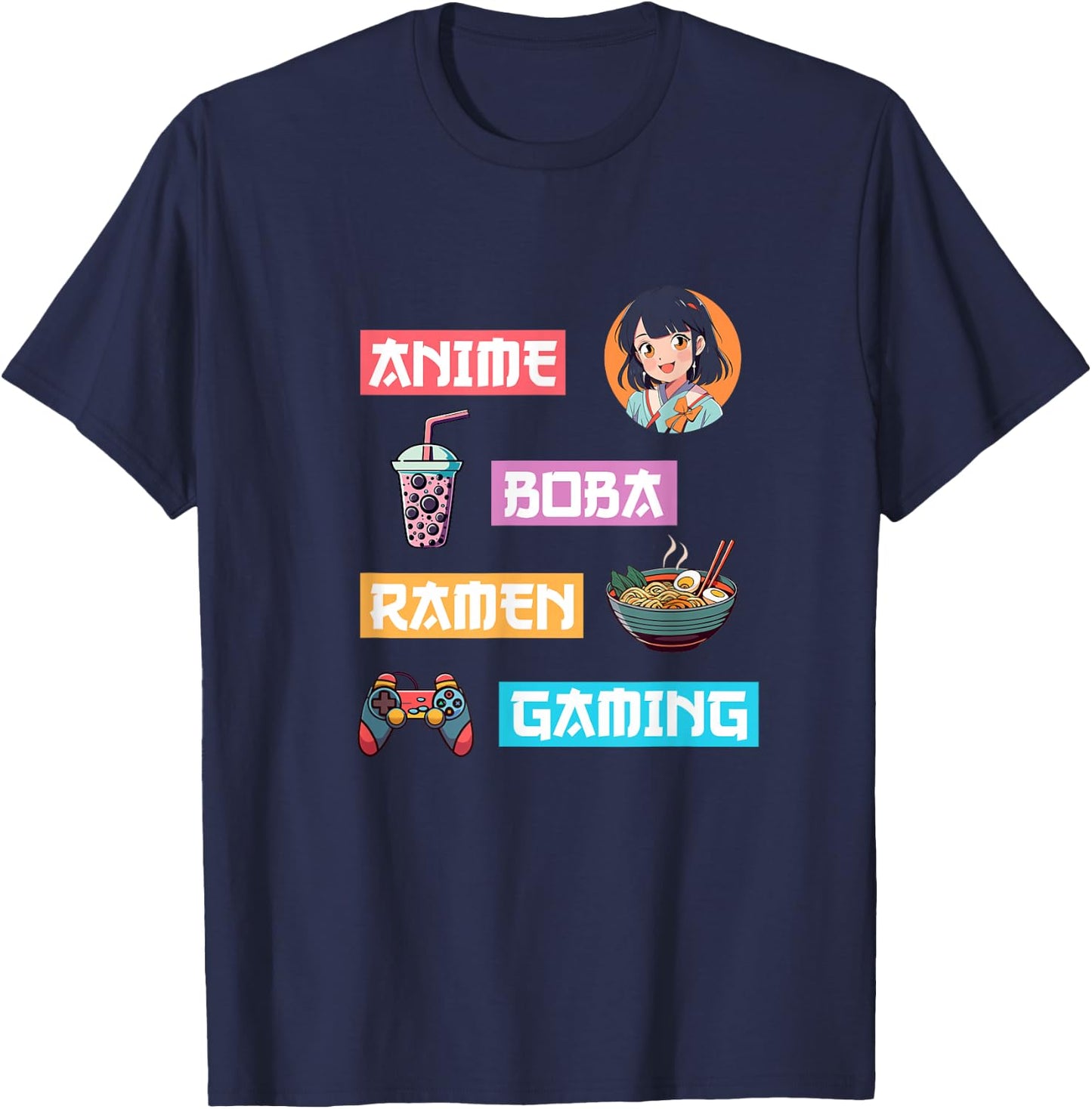 Anime Ramen Boba Gaming - Kawaii Anime Lover Video Gamer Tea T-Shirt - T-Shirt | Navy