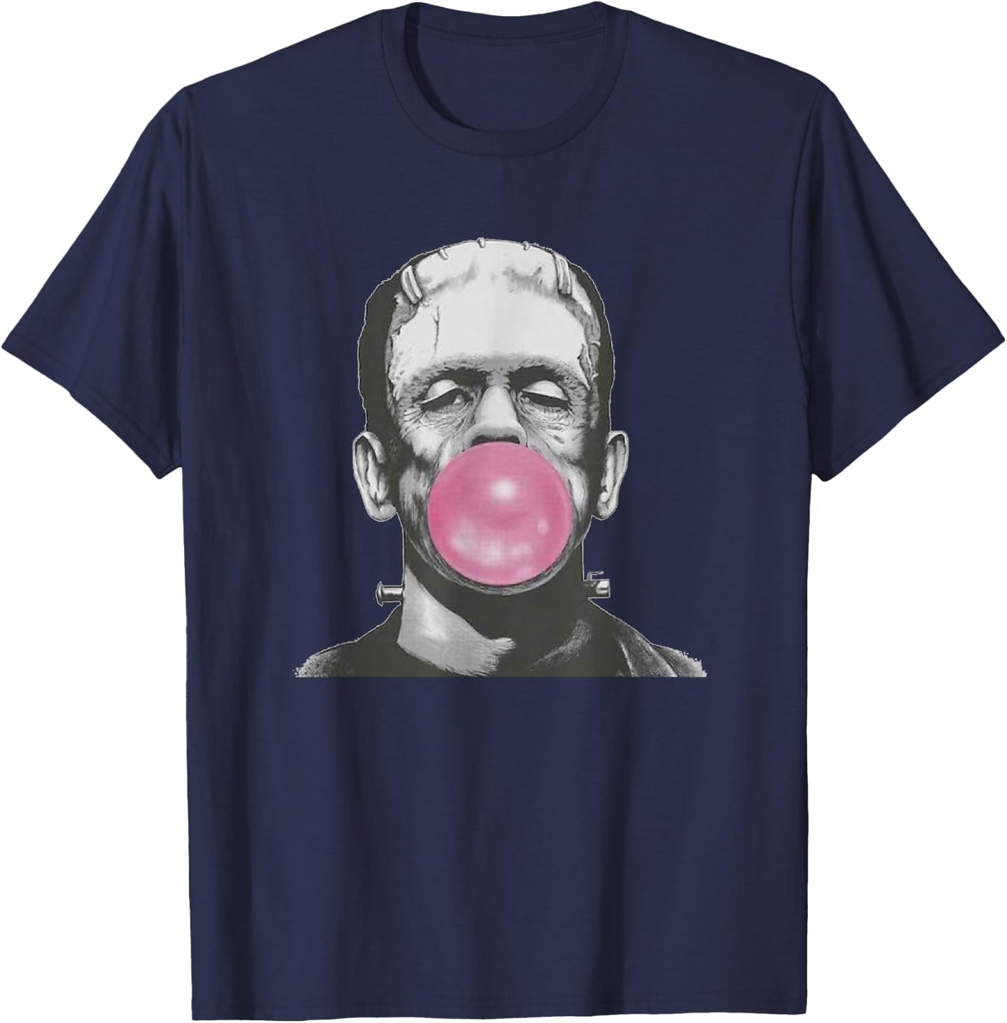 Frankenstein Monster with Pink Bubblegum Bubble T-Shirt - T-Shirt | Navy