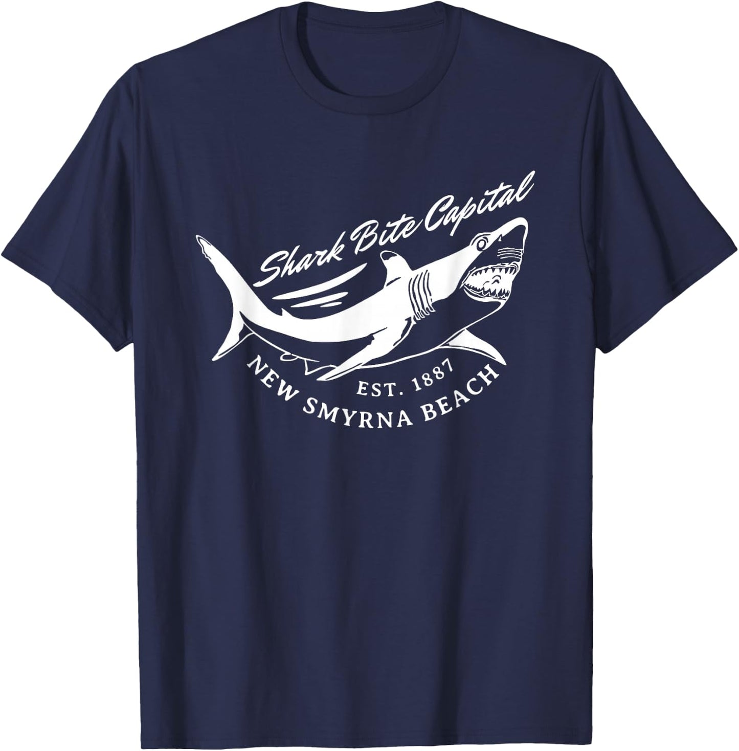 New Smyrna Beach: Shark Bite Capital Of The World Graphic T-Shirt - T-Shirt | Navy