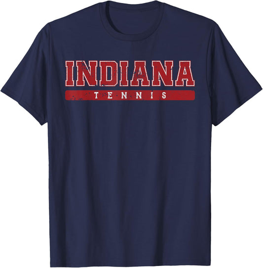 Indiana Tennis Red Vintage Text T-Shirt - T-Shirt | Navy