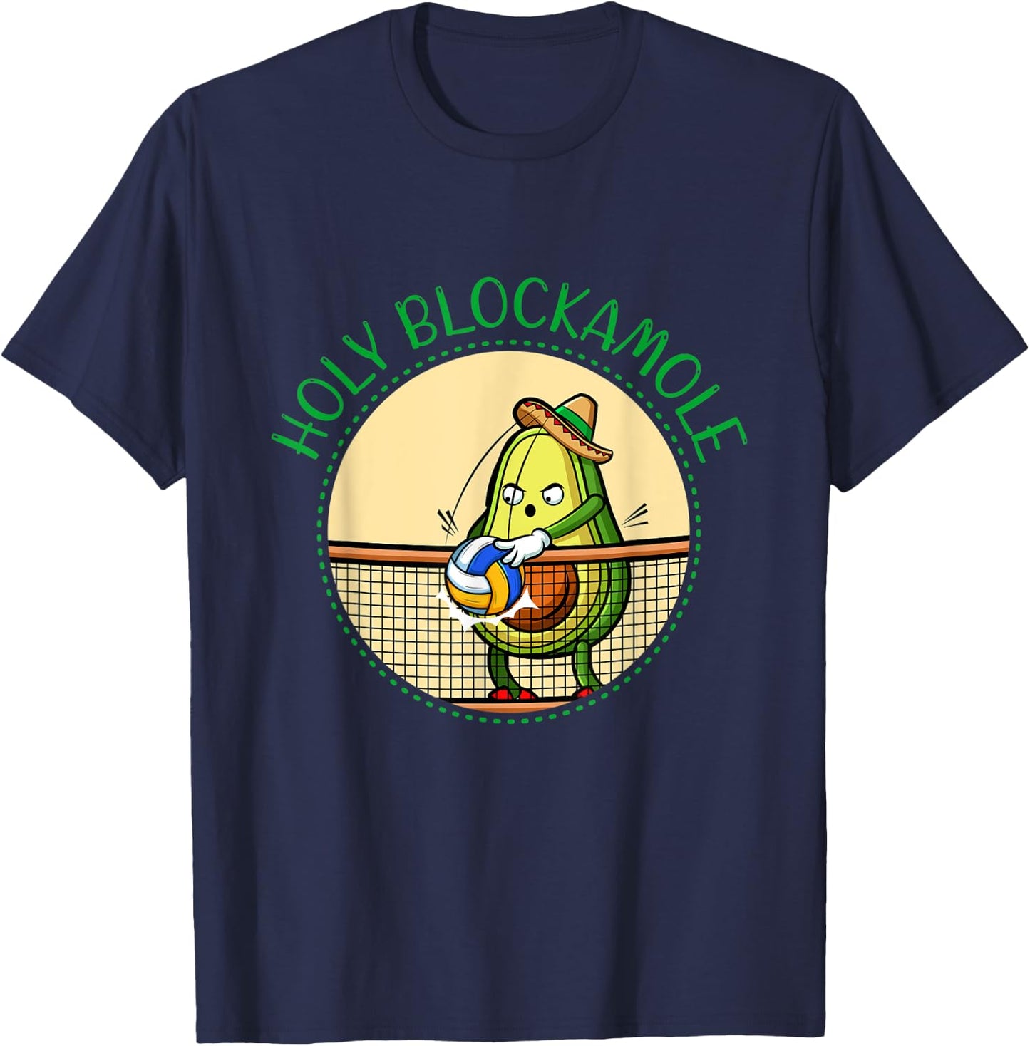 Volleyball Avocado Holy Blockamole Player Block Training Fun T-Shirt - T-Shirt | Navy