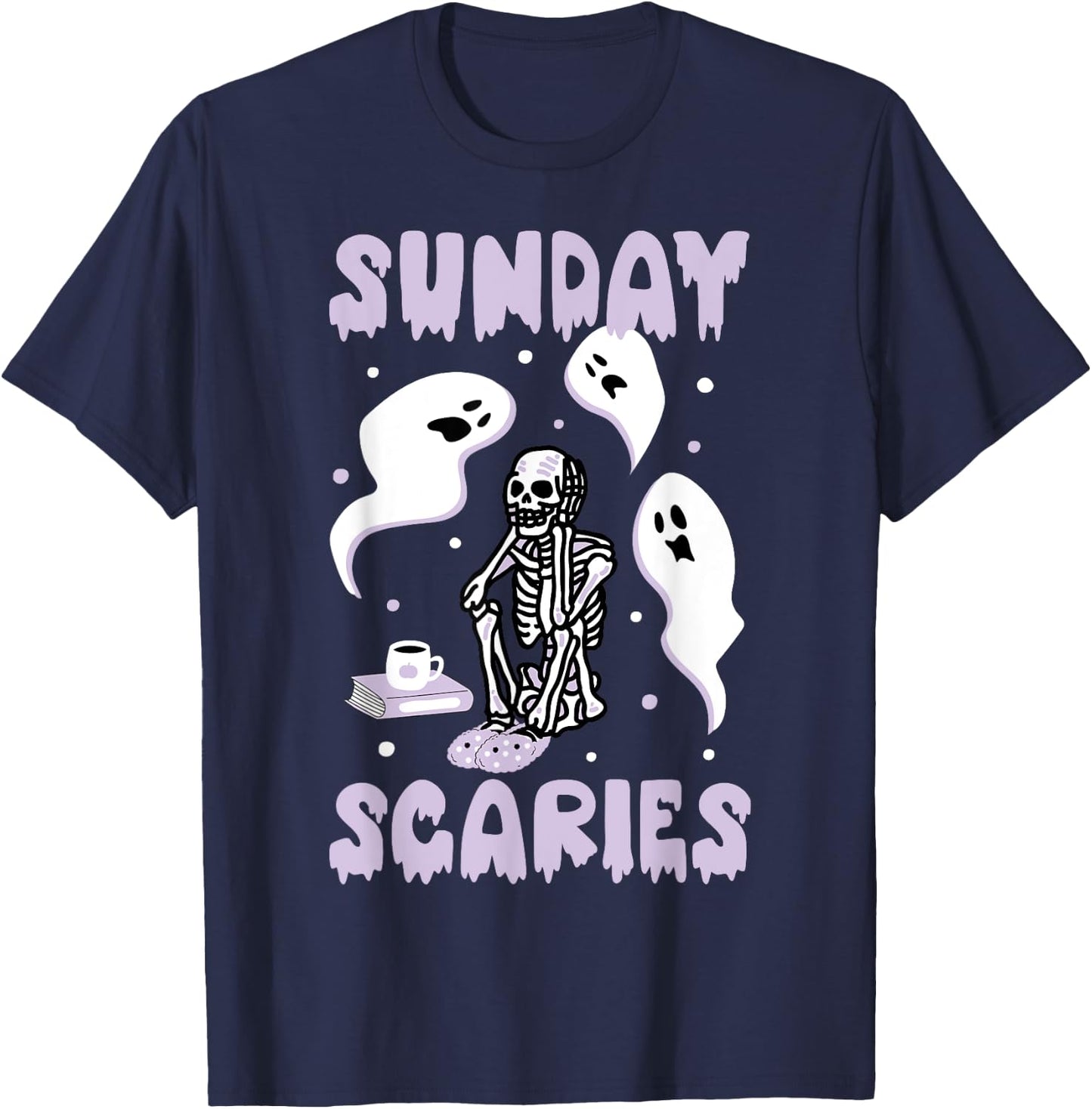 Sunday Skeleton Scaries Funny Office Work Mental Health Day T-Shirt - T-Shirt | Navy