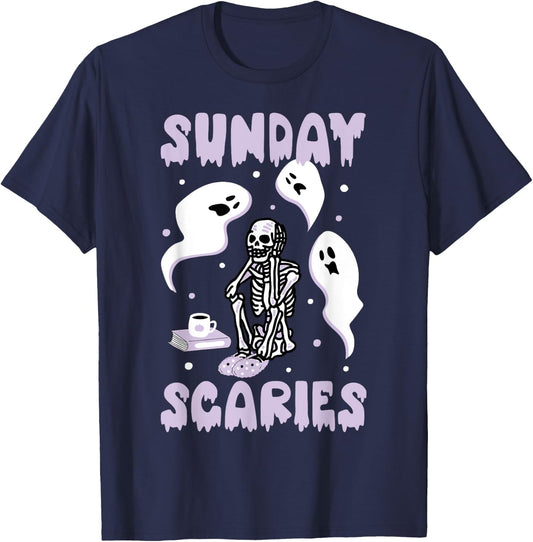 Sunday Skeleton Scaries Funny Office Work Mental Health Day T-Shirt - T-Shirt | Navy