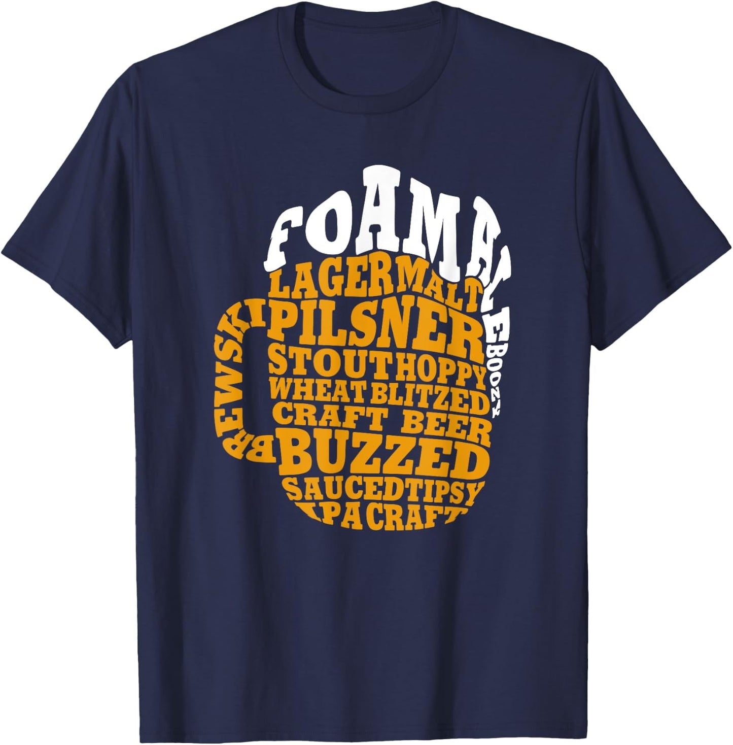Beer Drinker Typography Word Art T-Shirt - T-Shirt | Navy