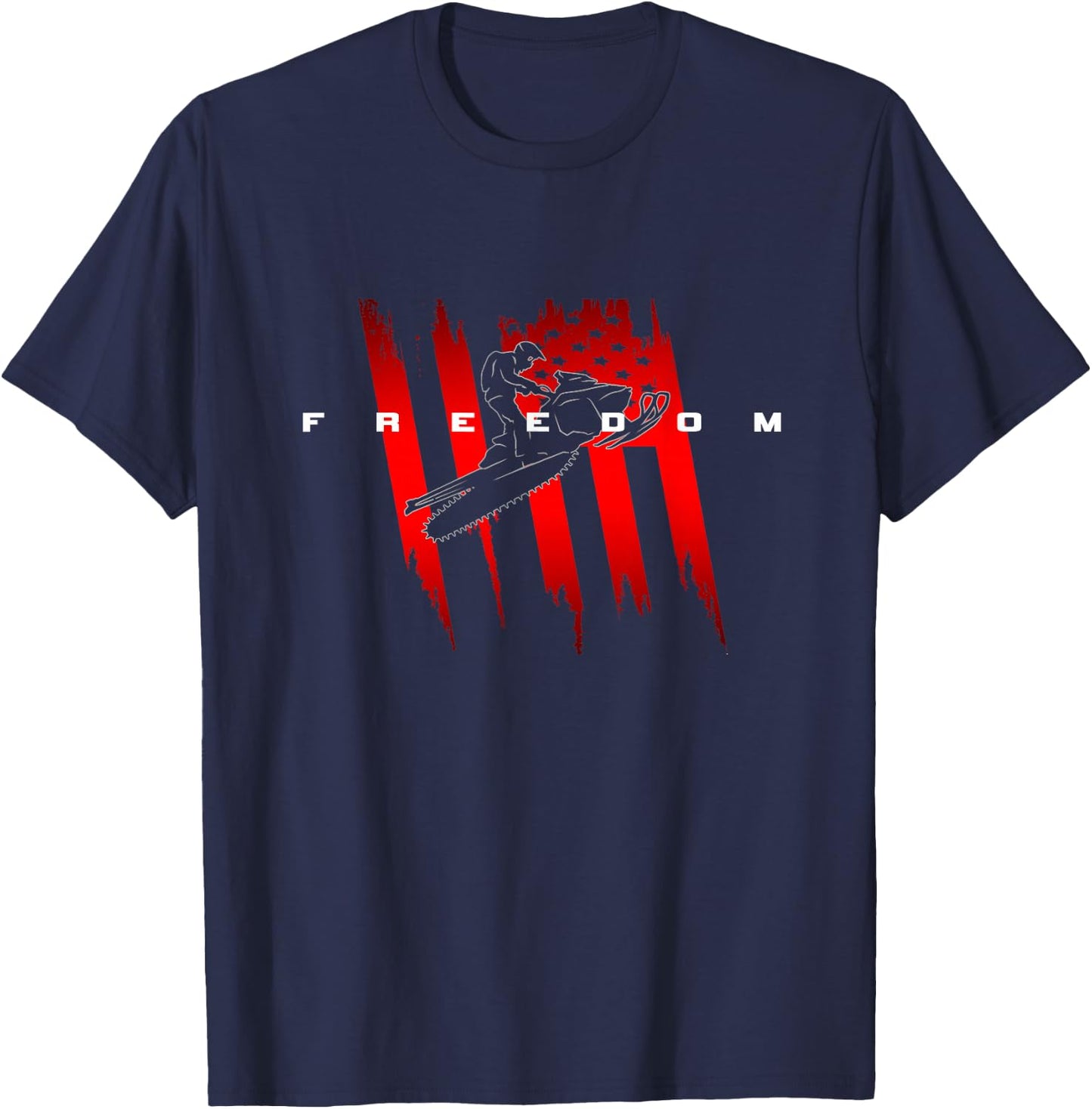American Flag Snowmobile Apparel - Snowmobile T-Shirt - T-Shirt | Navy
