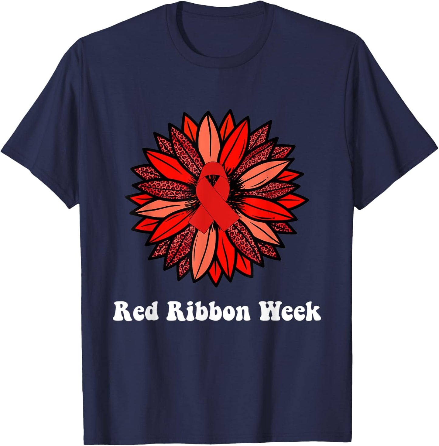 Red Ribbon Week Shirt Red Ribbon Sunflower Red Ribbon Week T-Shirt - T-Shirt | Navy