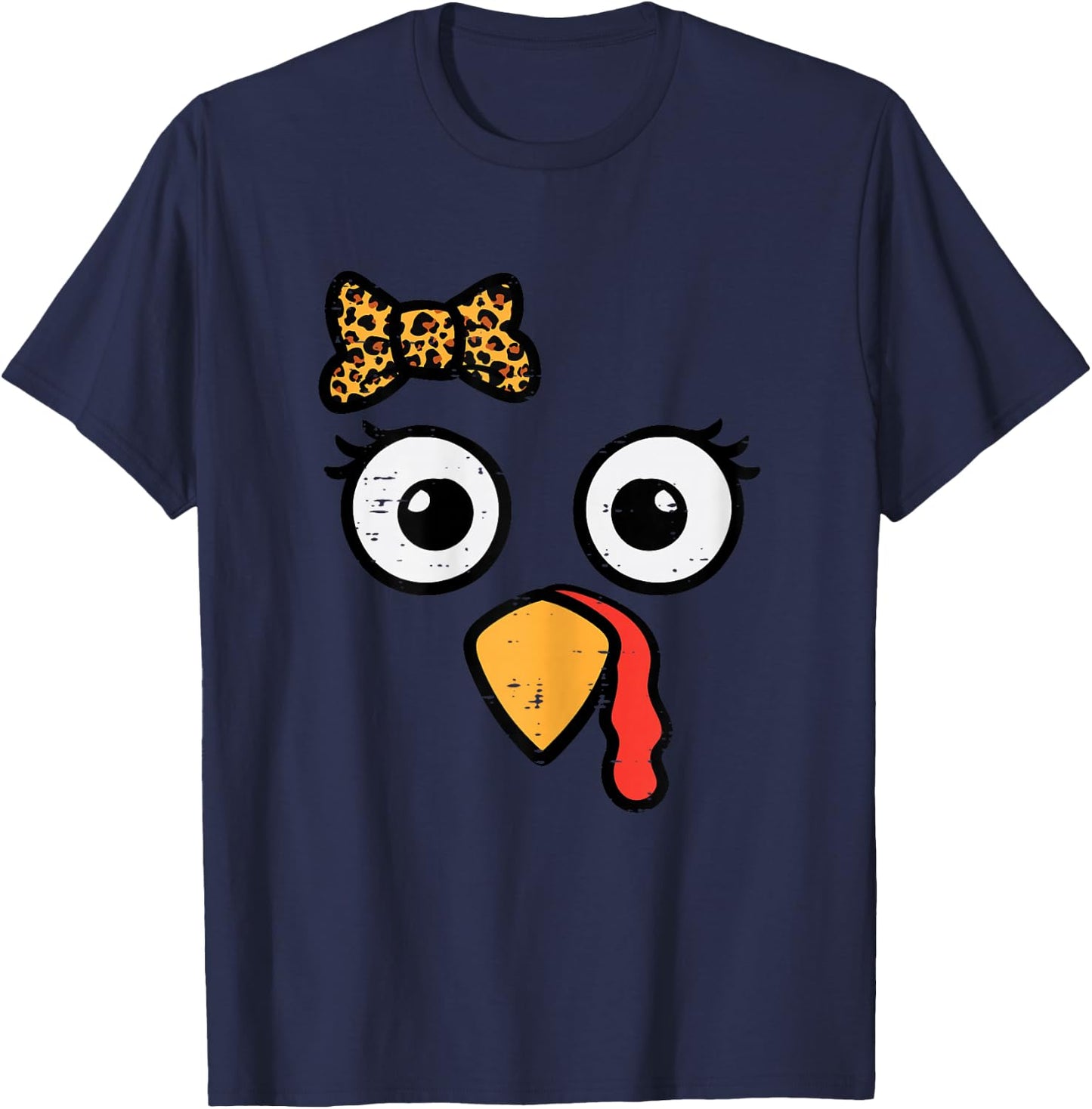Thanksgiving Turkey Head Ribbon Women Girls Kids Teens Youth T-Shirt - T-Shirt | Navy