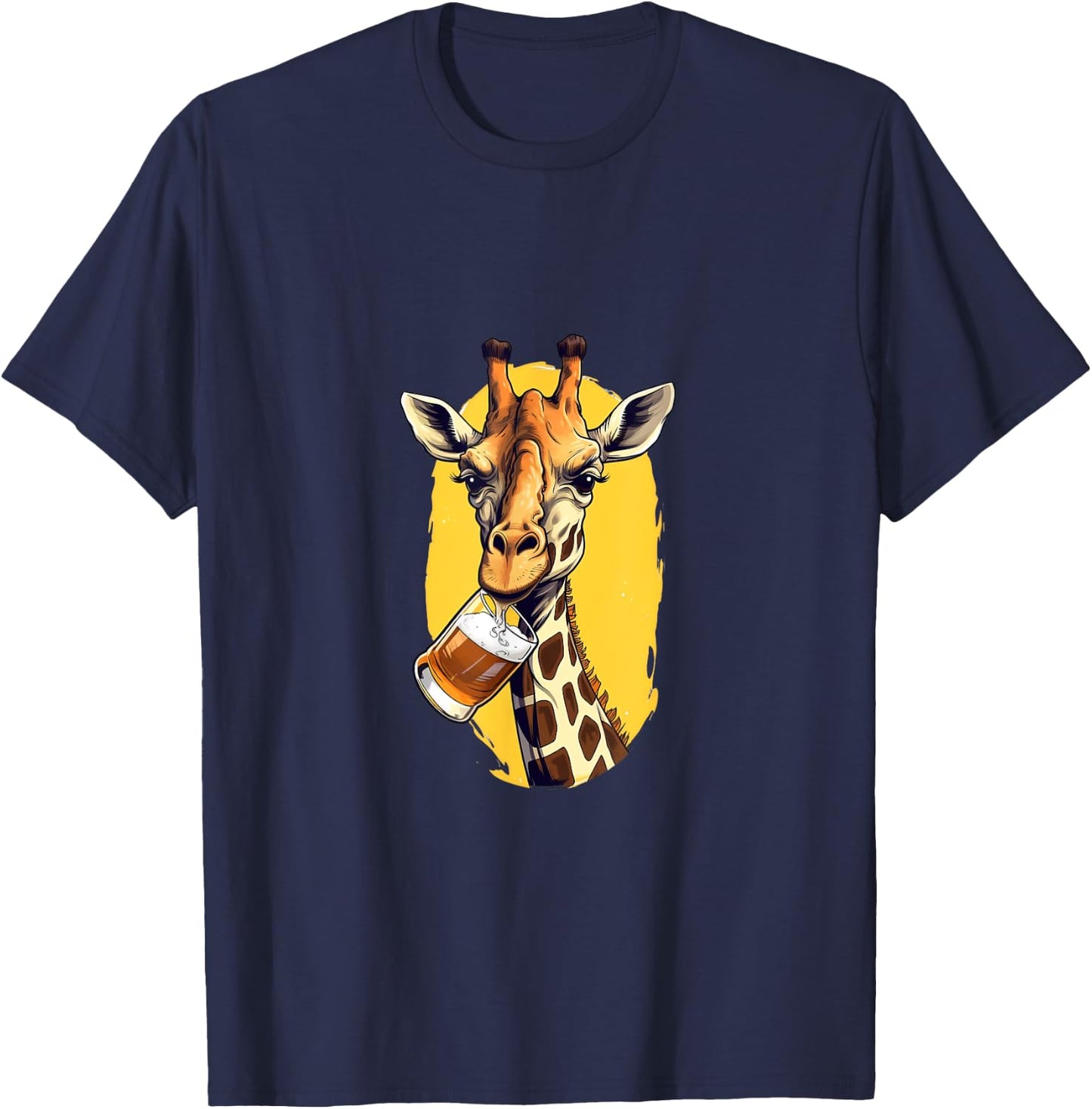 Giraffe Drinking Beer Funny Beer Drinker Safari Zoo Animal T-Shirt - T-Shirt | Navy
