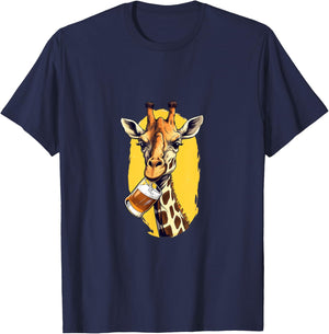 Giraffe Drinking Beer Funny Beer Drinker Safari Zoo Animal T-Shirt - T-Shirt | Navy