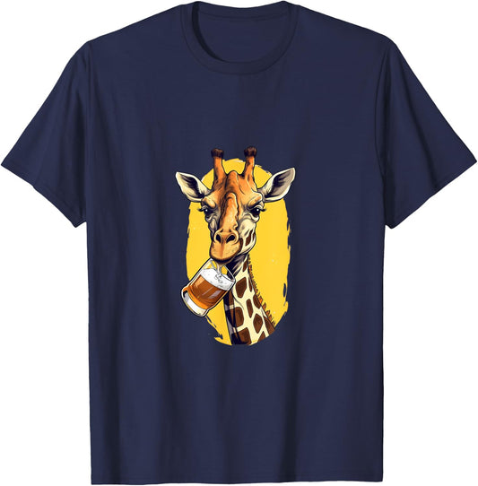 Giraffe Drinking Beer Funny Beer Drinker Safari Zoo Animal T-Shirt - T-Shirt | Navy