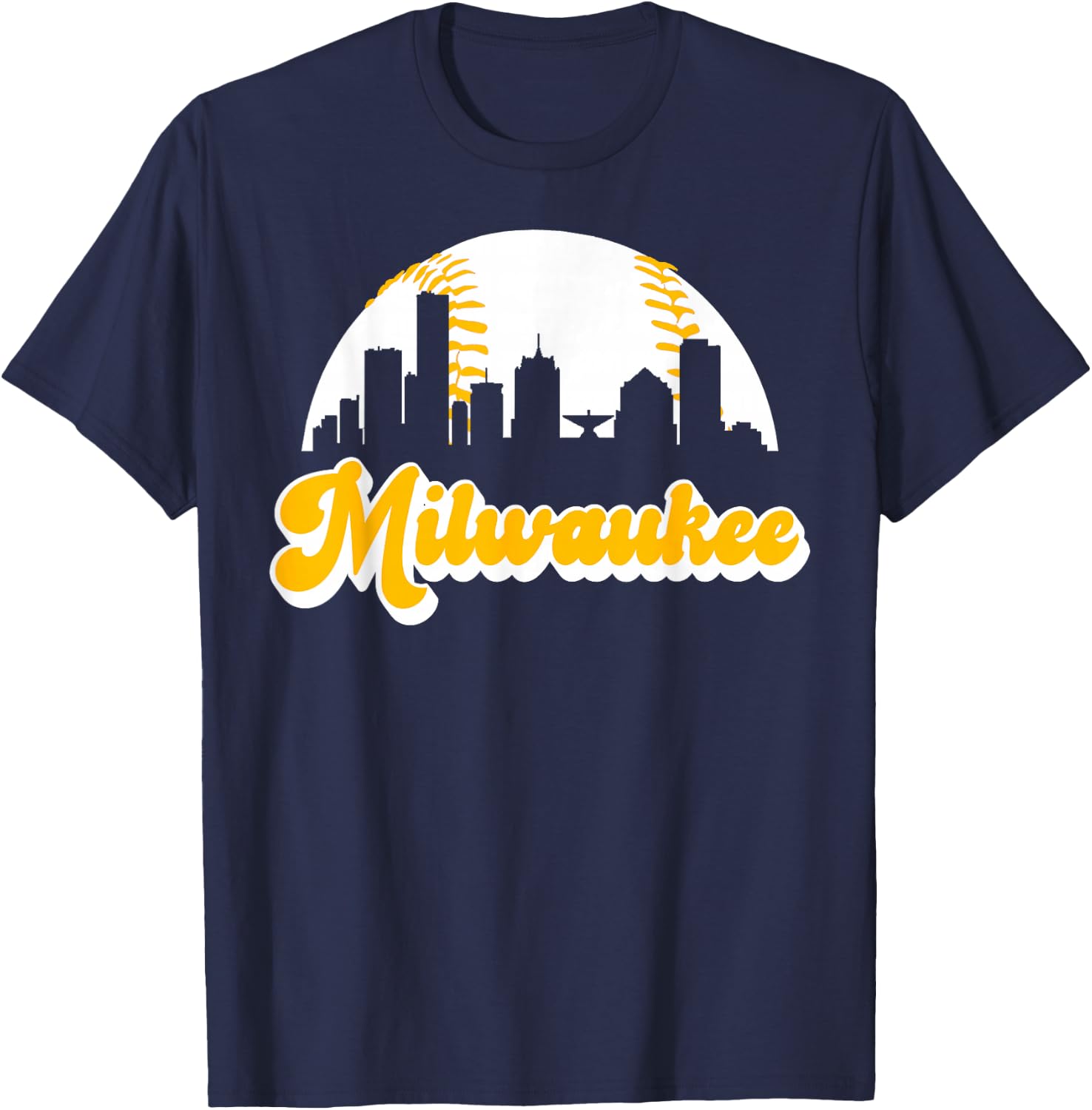 Vintage Milwaukee Wisconsin Cityscape Baseball Skyline Merch T-Shirt - T-Shirt | Navy