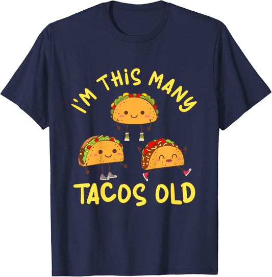 Kids 3 Years Old Boy Tacos Old 3rd Birthday Kids T-Shirt - T-Shirt | Navy