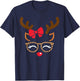 Reindeer Face Bow Leopard Glasses Christmas Girls Pajama T-Shirt - T-Shirt | Navy