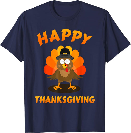 Happy thanksgiving with cute turkey for holiday season T-Shirt - T-Shirt | Navy