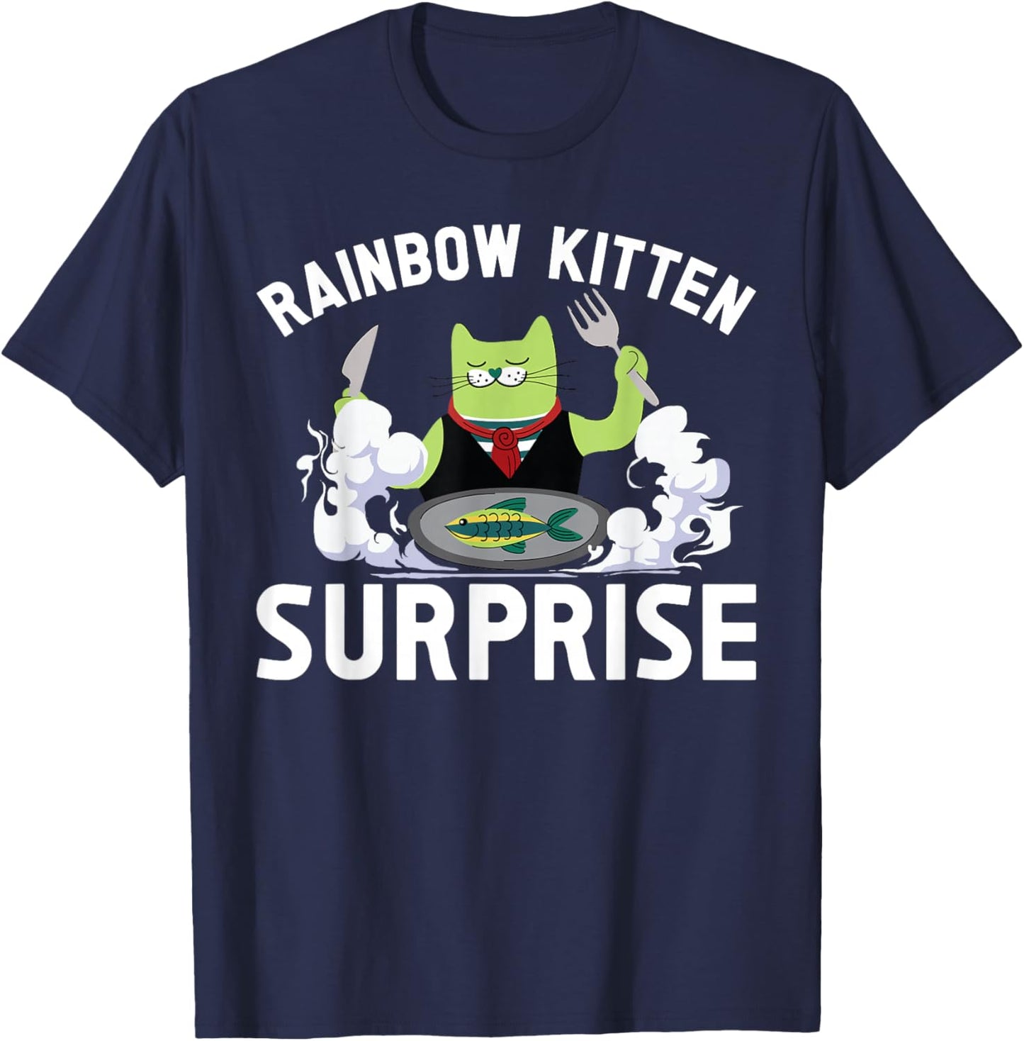 Cats Rainbow Kitten Surprise Cute Eat Retro Animals Vintage T-Shirt - T-Shirt | Navy