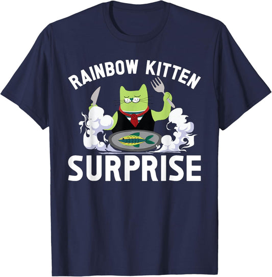 Cats Rainbow Kitten Surprise Cute Eat Retro Animals Vintage T-Shirt - T-Shirt | Navy