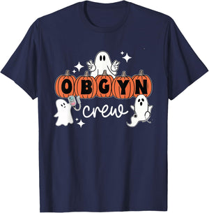 Halloween OBGYN Crew Ghost Obstetrics Nurse Squad Pumpkin T-Shirt - T-Shirt | Navy