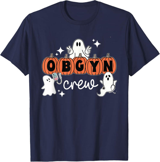 Halloween OBGYN Crew Ghost Obstetrics Nurse Squad Pumpkin T-Shirt - T-Shirt | Navy