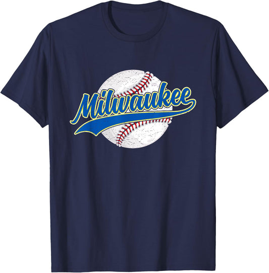 Milwaukee City Vintage Baseball Lover Retro Men Women T-Shirt - T-Shirt | Navy