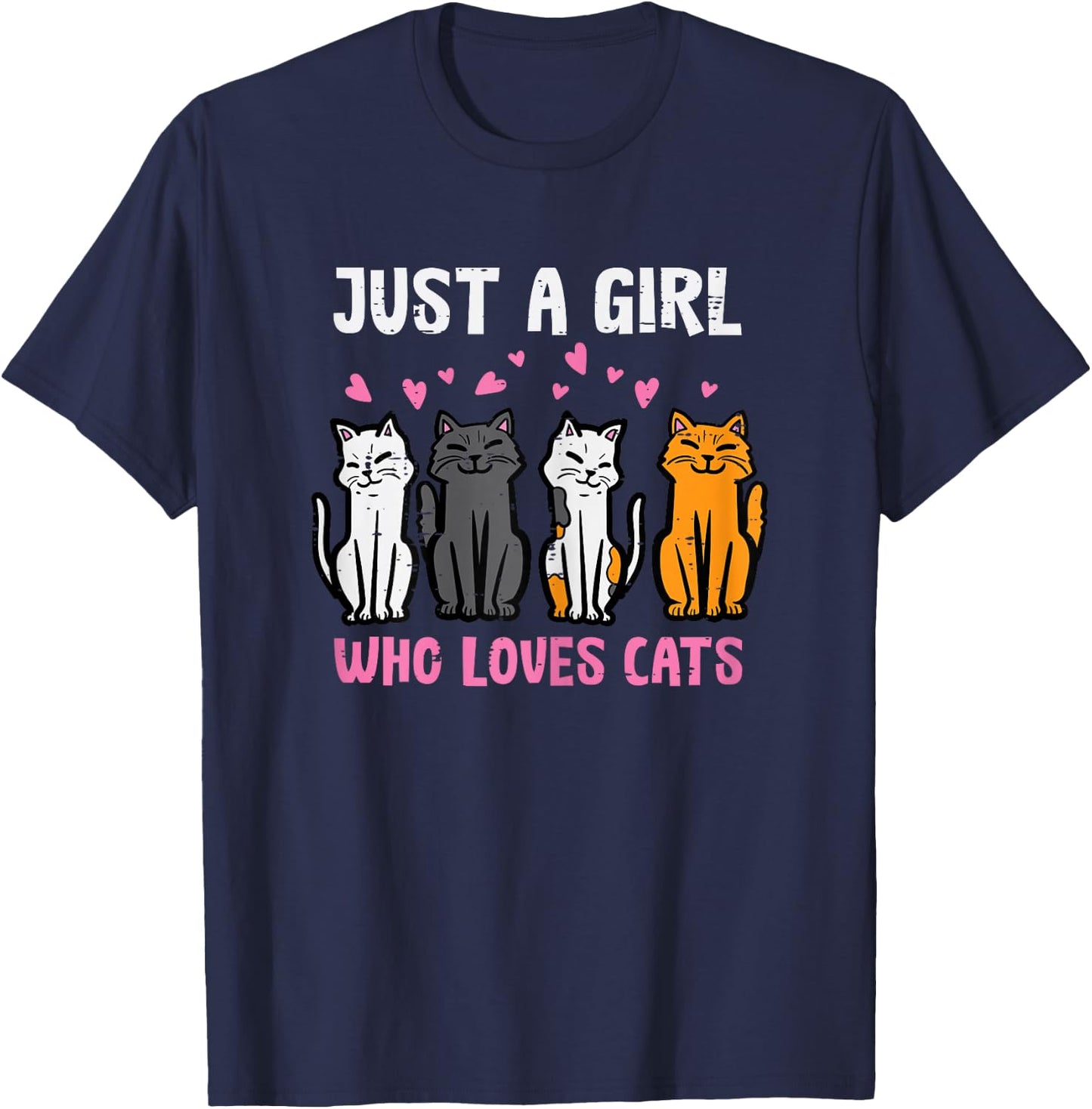 Just Girl Who Loves Cats Funny Women Girls Kids Teens Youth T-Shirt - T-Shirt | Navy