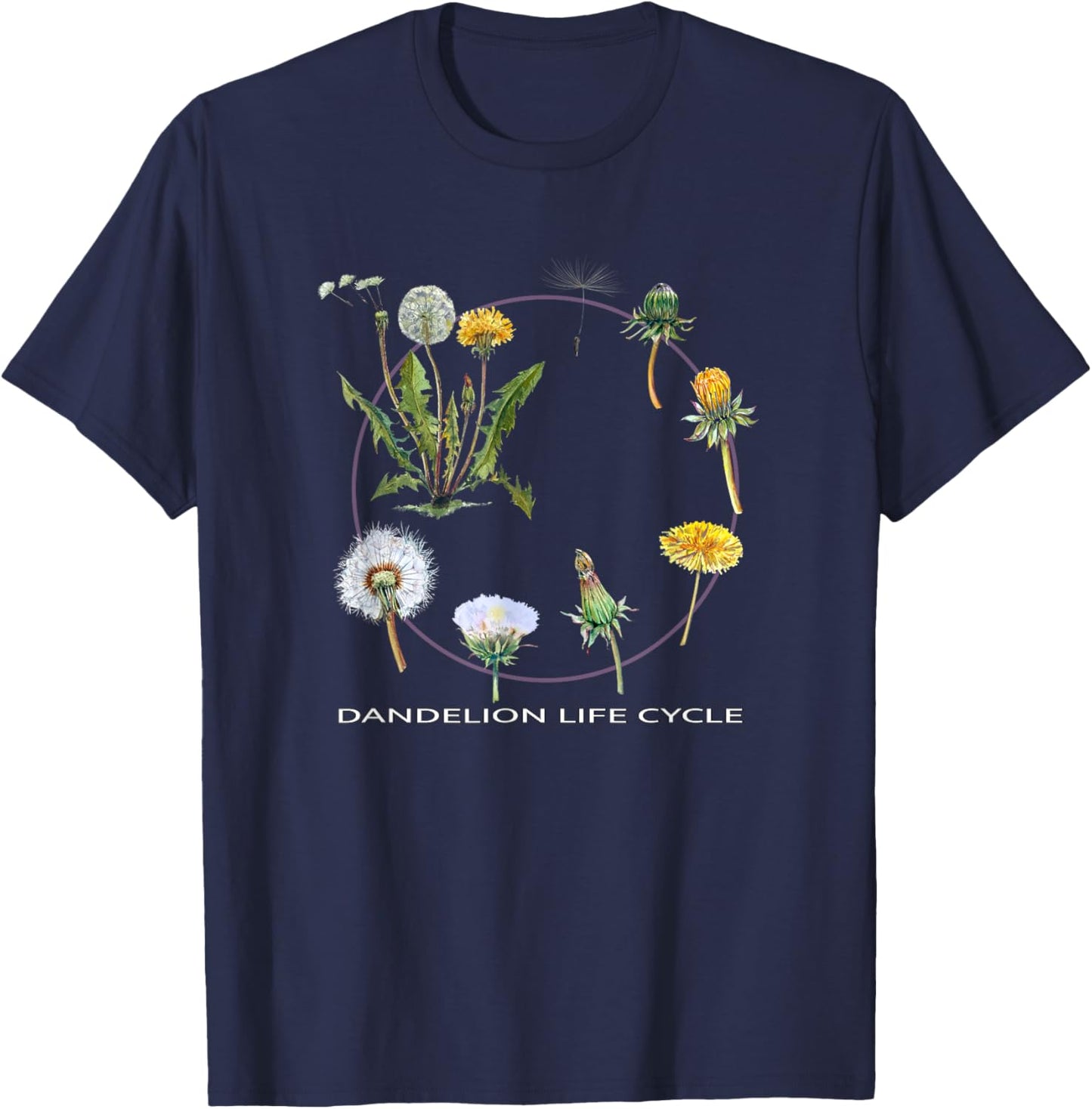 Dandelion Life Cycle Design Gardening Plant Growth Stages Ar T-Shirt - T-Shirt | Navy