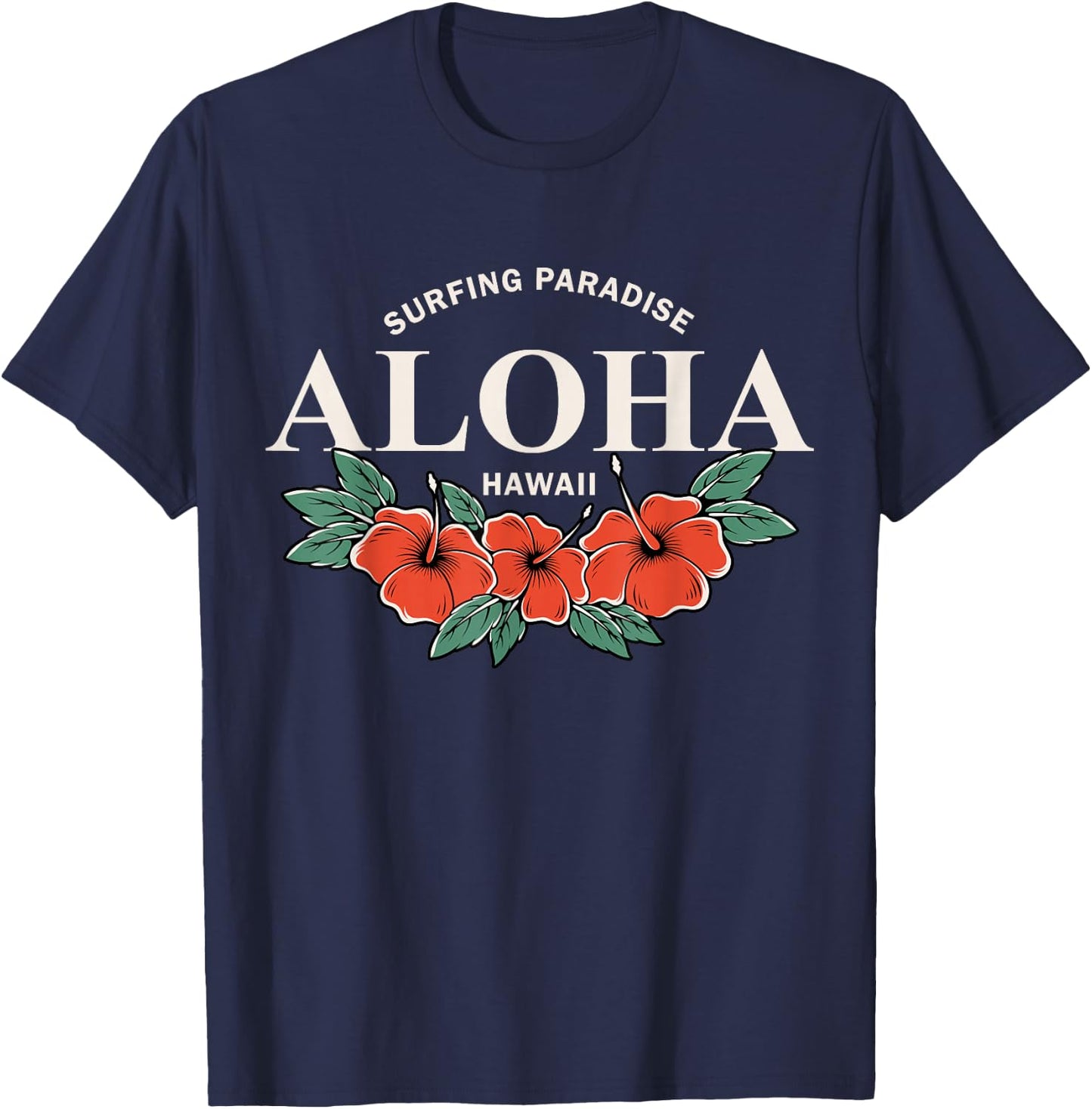 Surfing Paradise Aloha Hawaii T-Shirt - T-Shirt | Navy