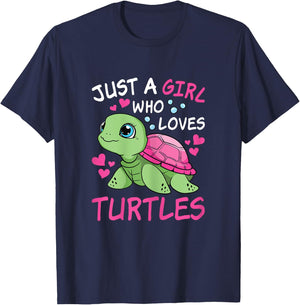 Just A Girl Who Loves Turtles Ocean Animal Sea Turtle Kids T-Shirt - T-Shirt | Navy