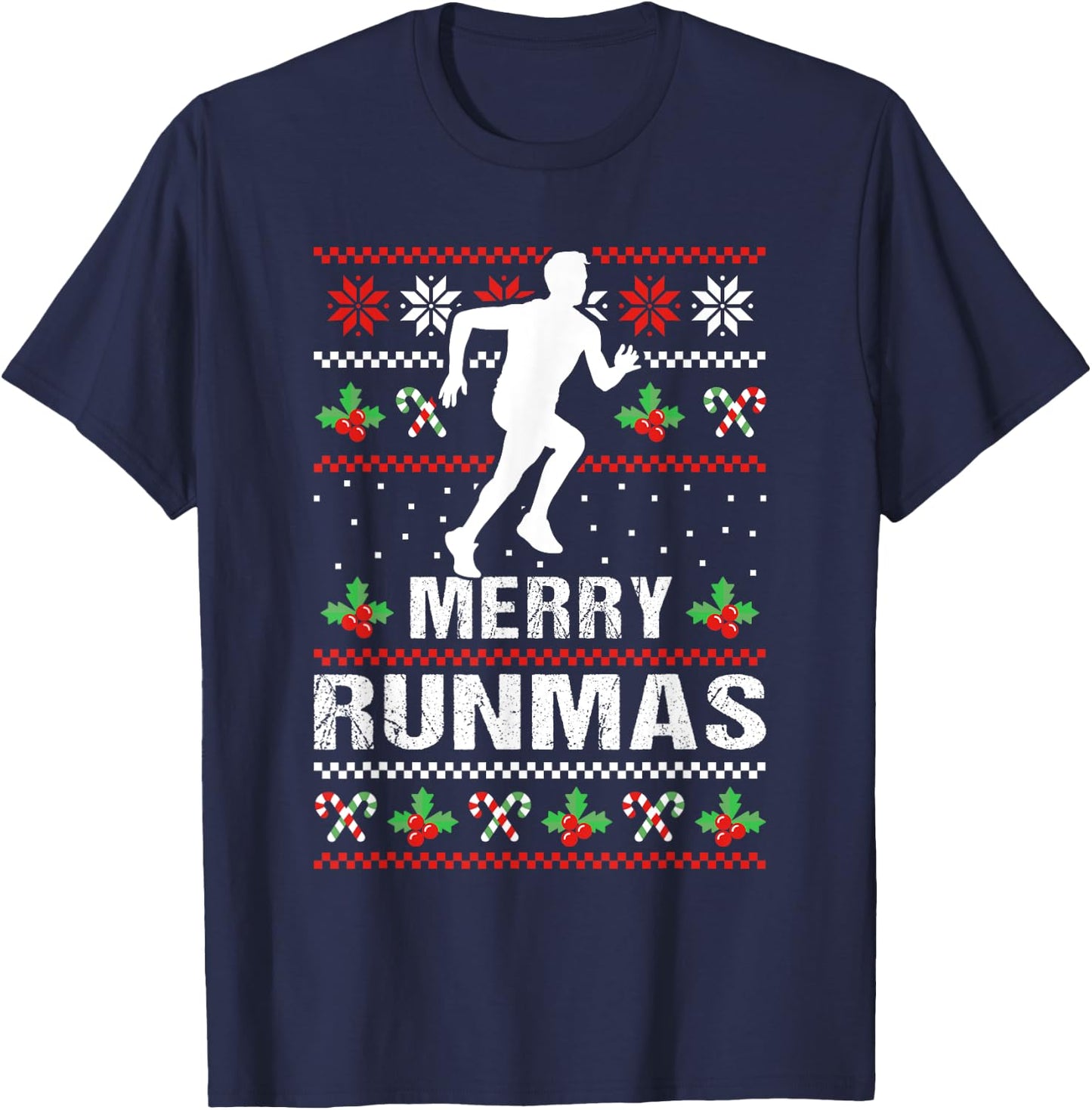 Marathon Merry Runmas Xmas Runner T-Shirt - T-Shirt | Navy