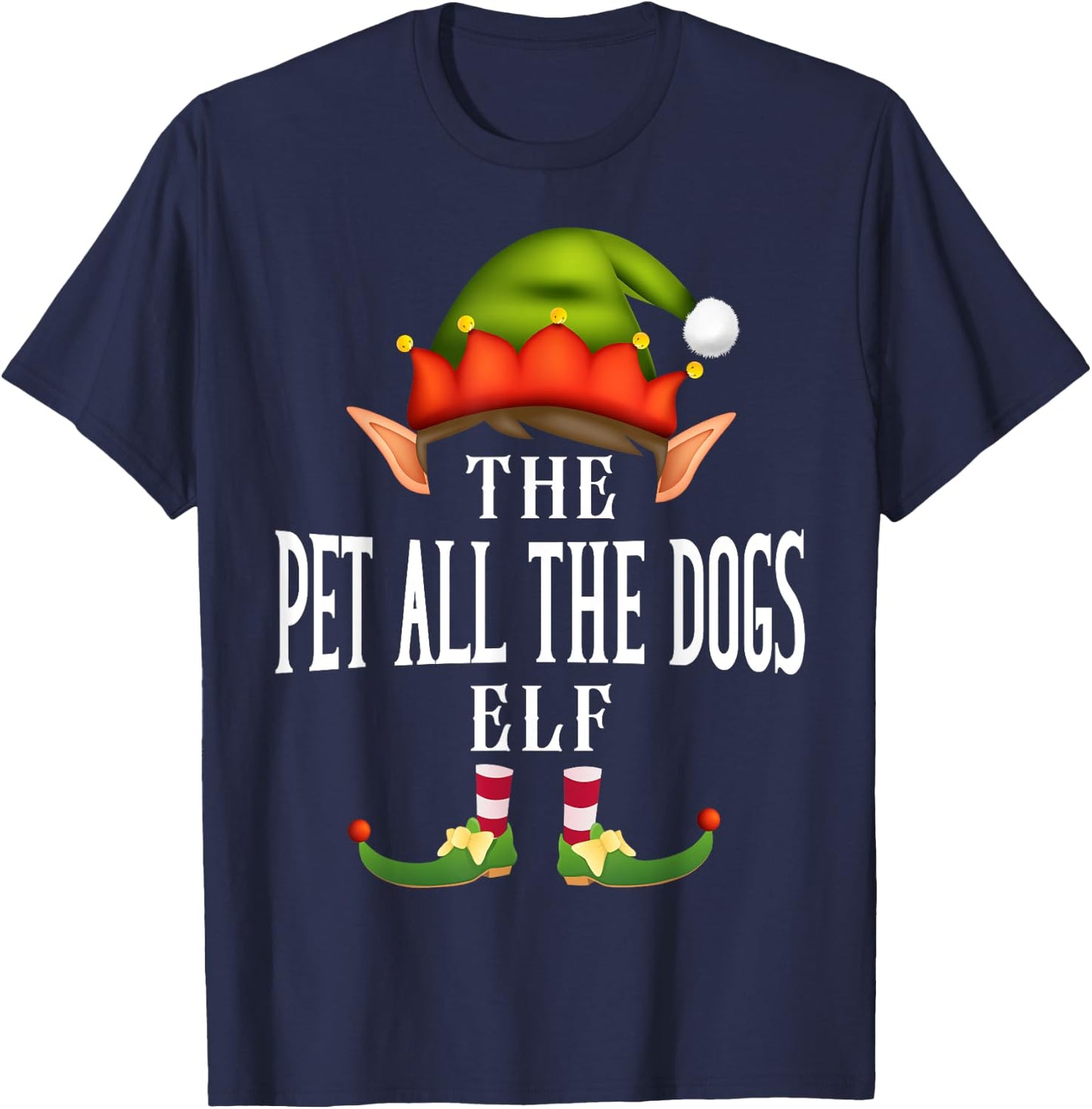 Pet all the dogs Elf Group Funny Christmas Pajama Party T-Shirt - T-Shirt | Navy