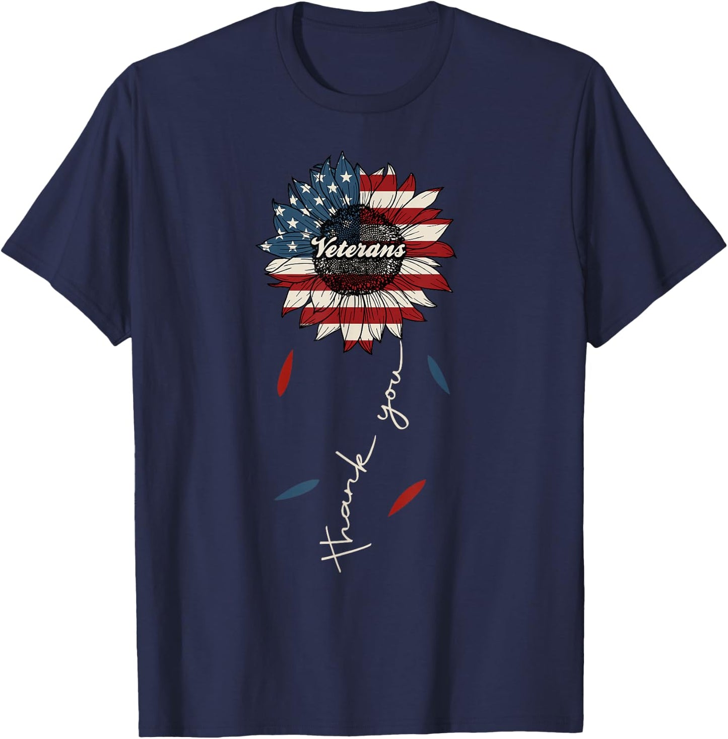 Thank You Veterans Sunflower US America Flag Patriotic Women T-Shirt - T-Shirt | Navy