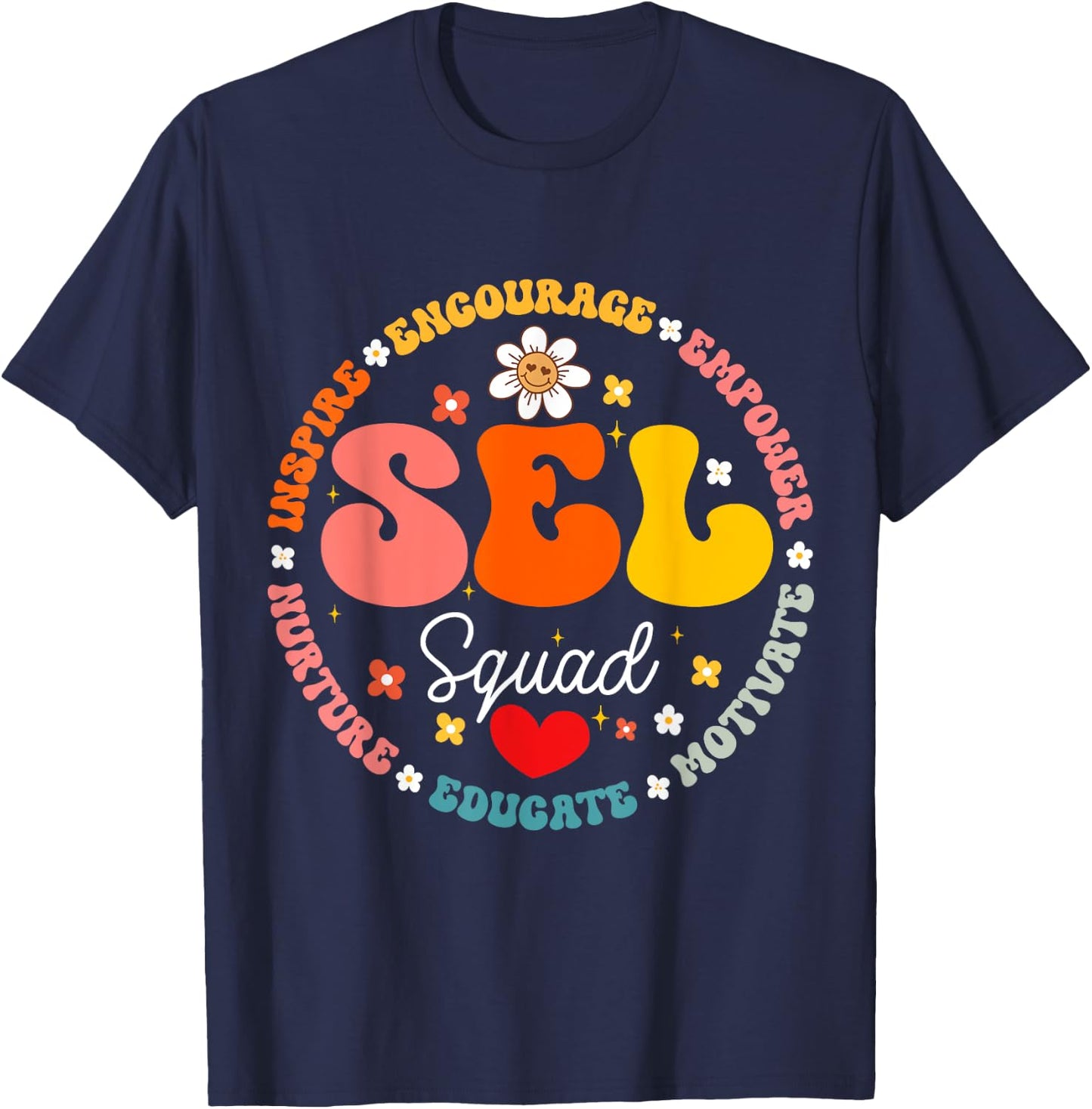 Groovy Social Emotional Learning Teacher SEL Squad T-Shirt - T-Shirt | Navy