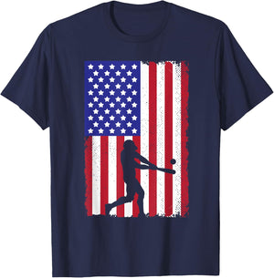 Cool Baseball Women Boys USA Player US American Flag T-Shirt - T-Shirt | Navy