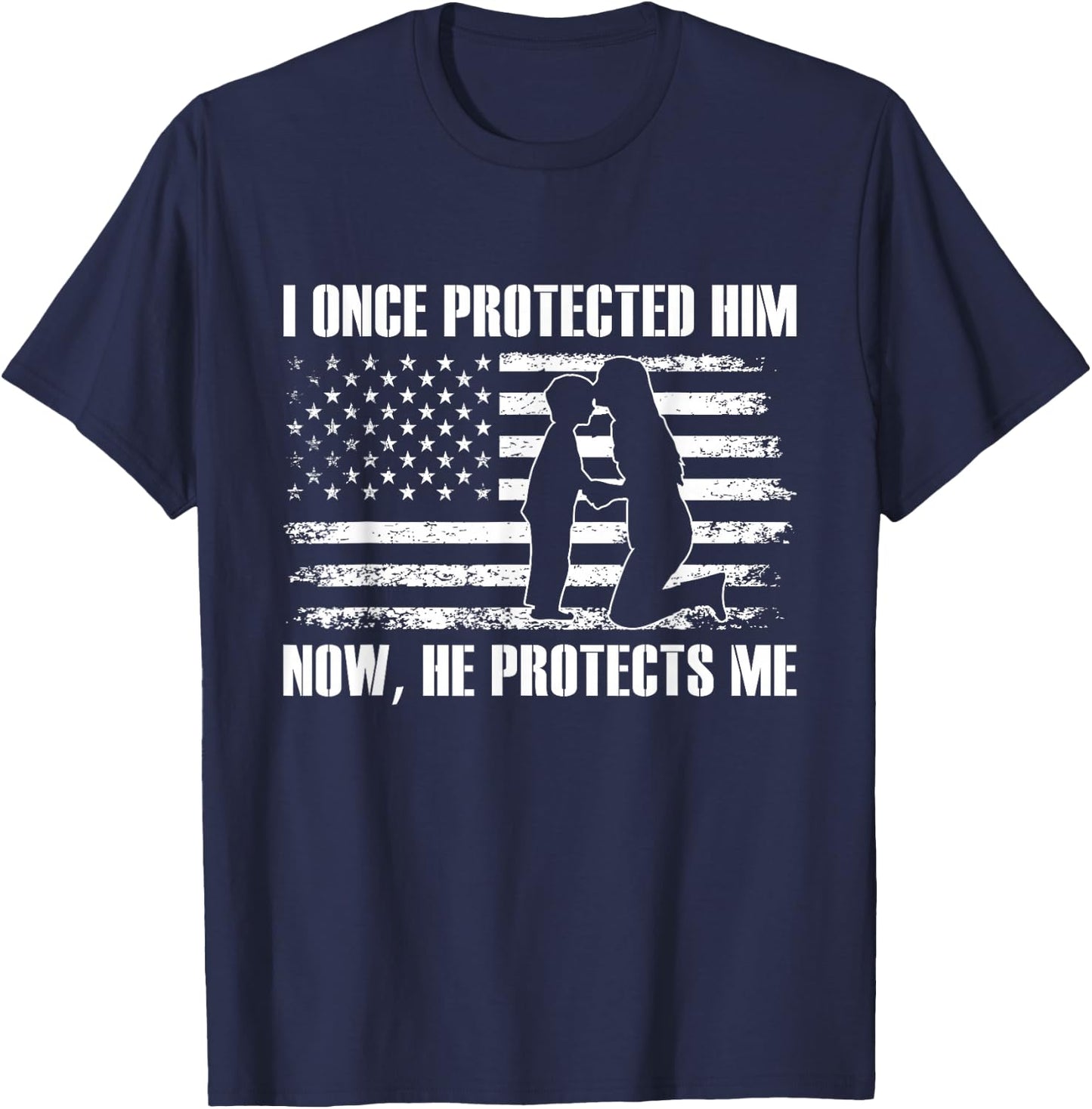 Women Mom I Once Protected Him, Now He Protects Me T-Shirt - T-Shirt | Navy